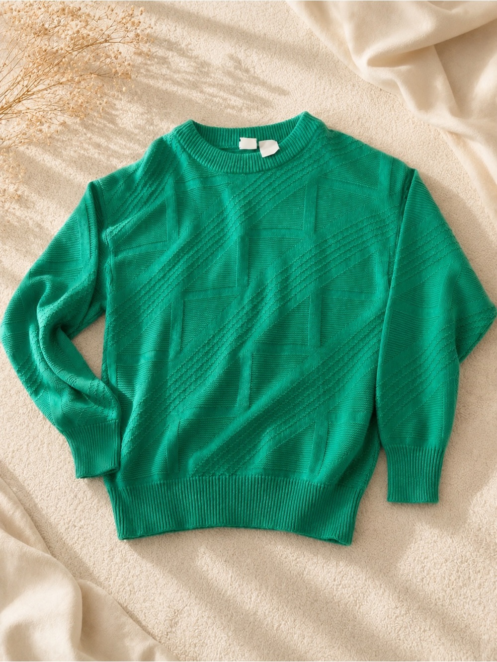 Head Emerald Green Crewneck Textured Knit Sweater